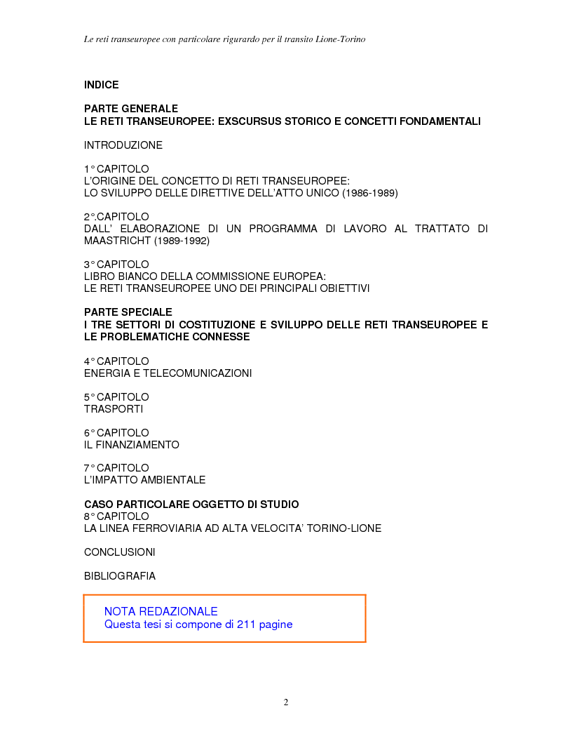Indice della tesi: Le reti transeuropee, Pagina 1
