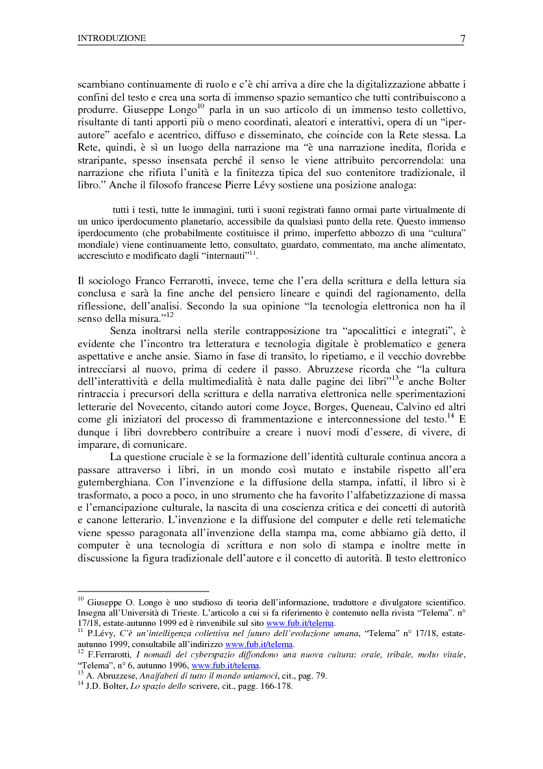 Anteprima della tesi: Nuovi spazi dello scrivere. Analisi delle risorse Internet italiane dedicate alla letteratura, Pagina 3
