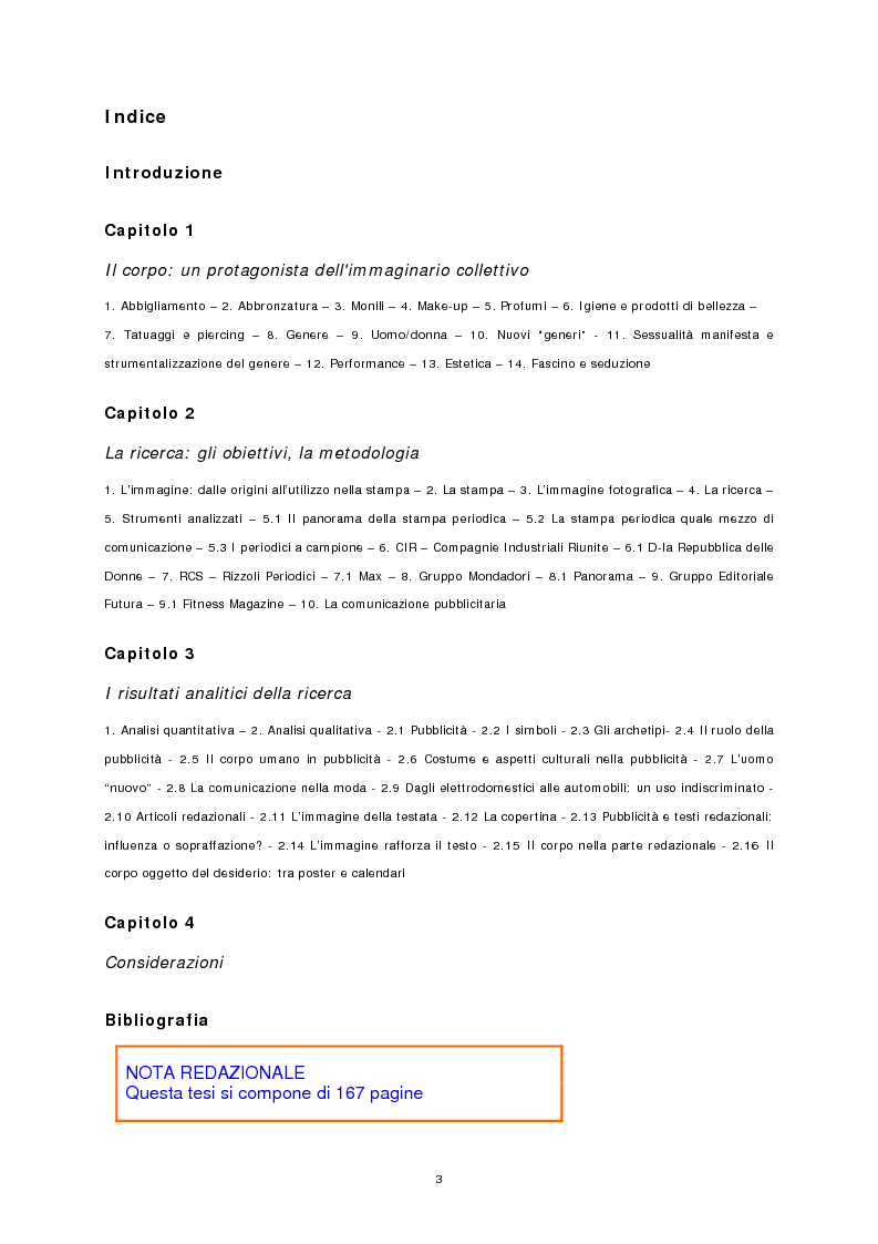 Indice della tesi: Il corpo stampato, Pagina 1