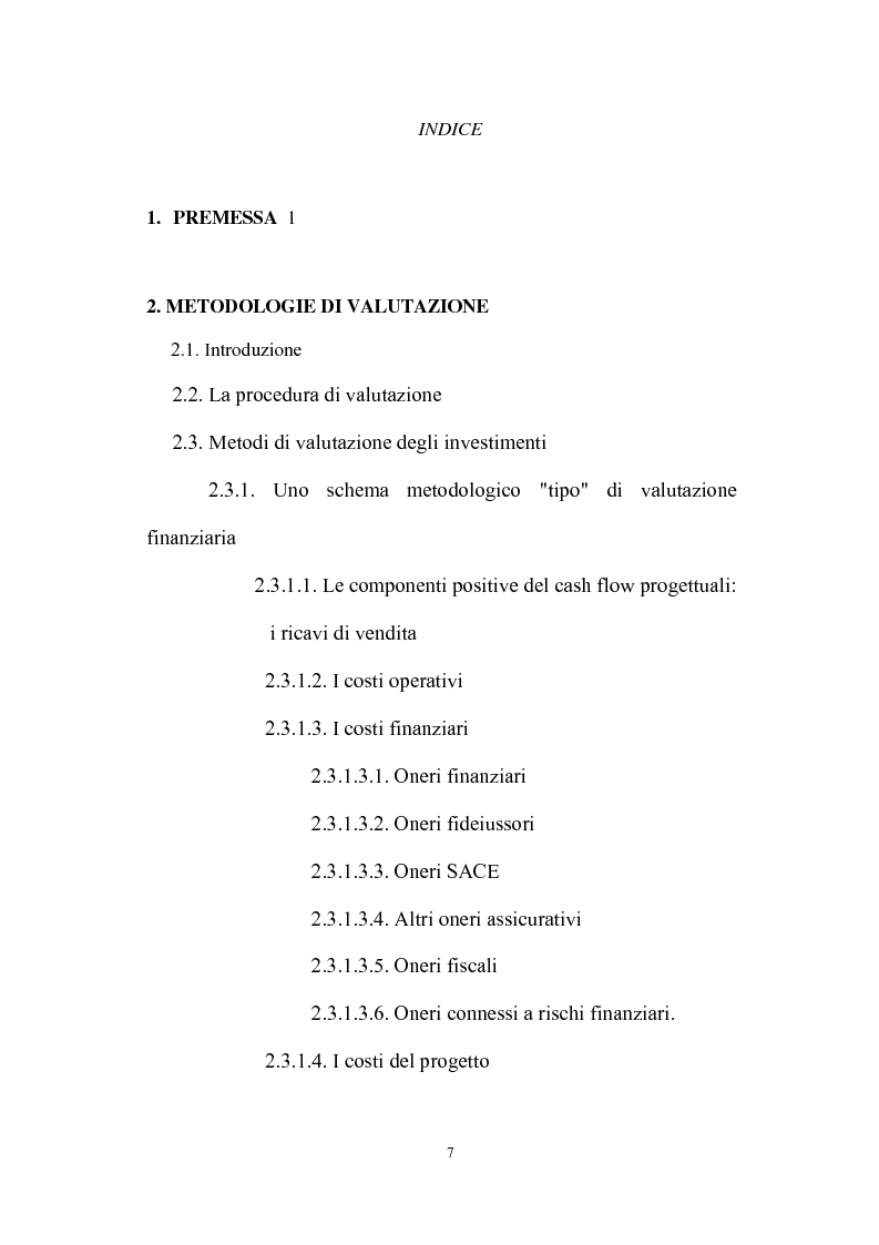 Indice della tesi: Valutazione dei progetti di investimento industriali, Pagina 1