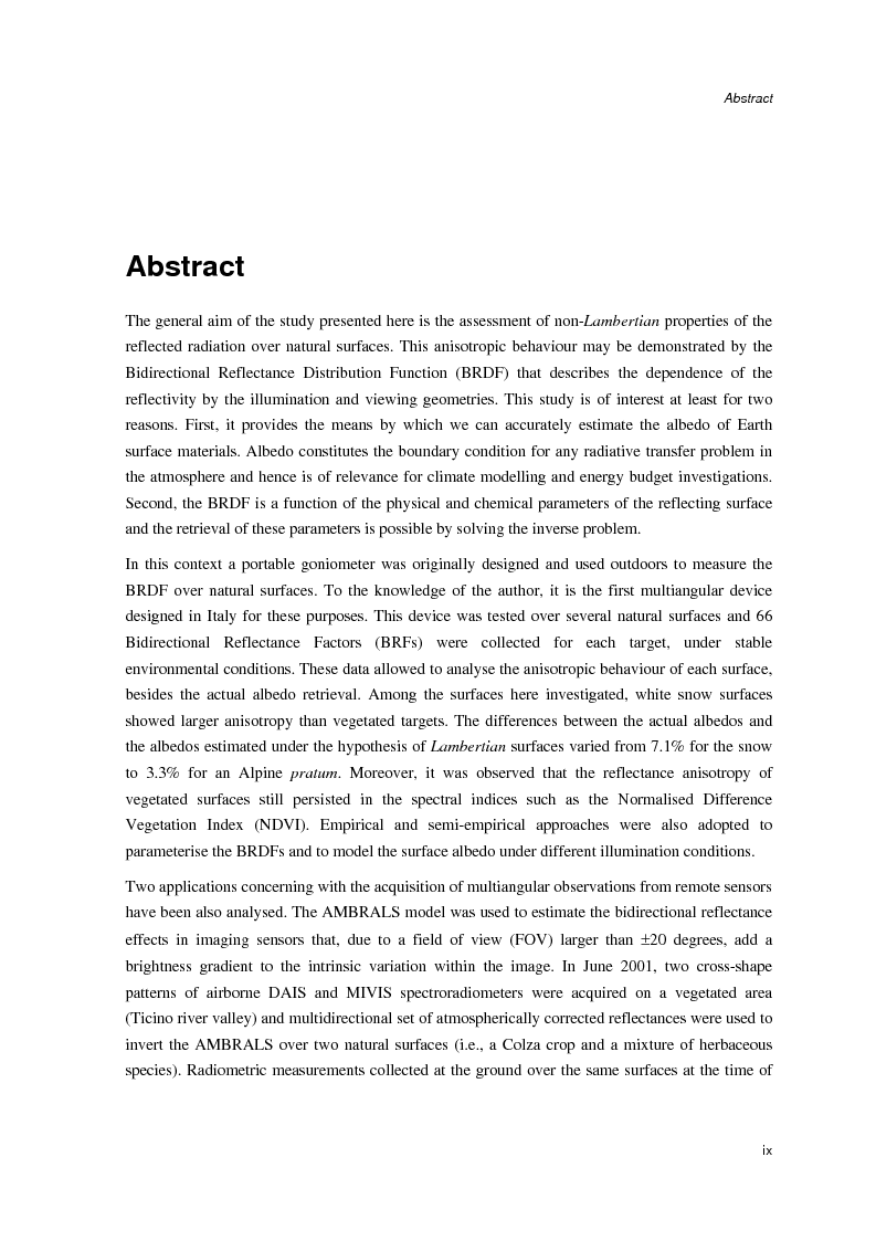 Anteprima della tesi: Anisotropia del campo della radiazione riflessa sulle superfici naturali, Pagina 3
