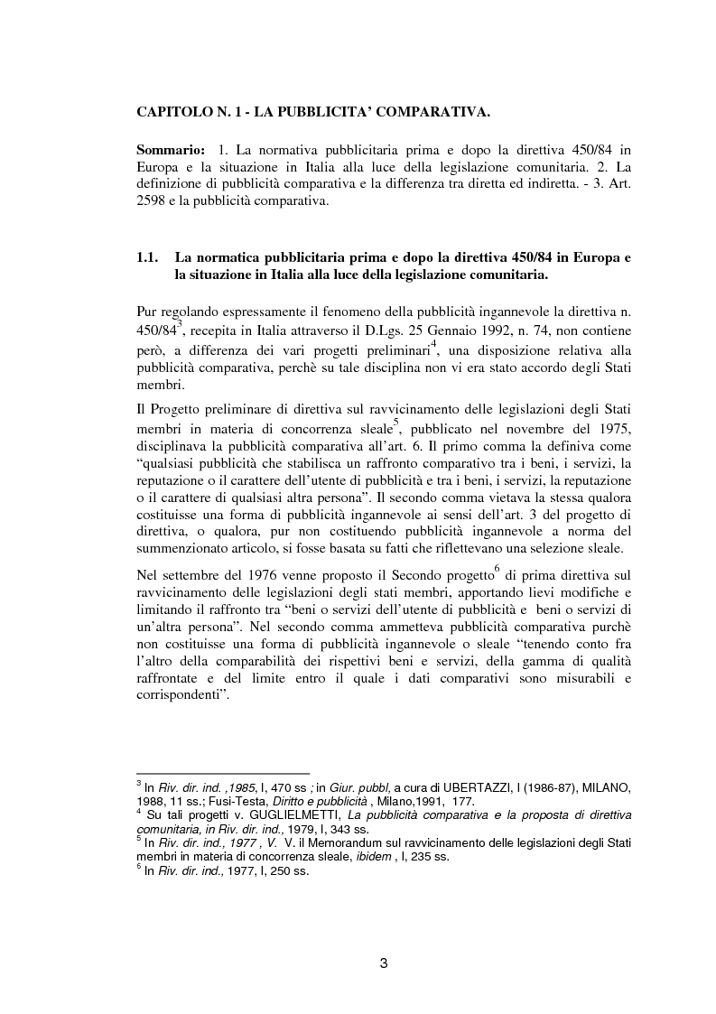 Anteprima della tesi: La pubblicità comparativa fra orientamento dell'autorità garante e legislazione comunitaria, Pagina 2