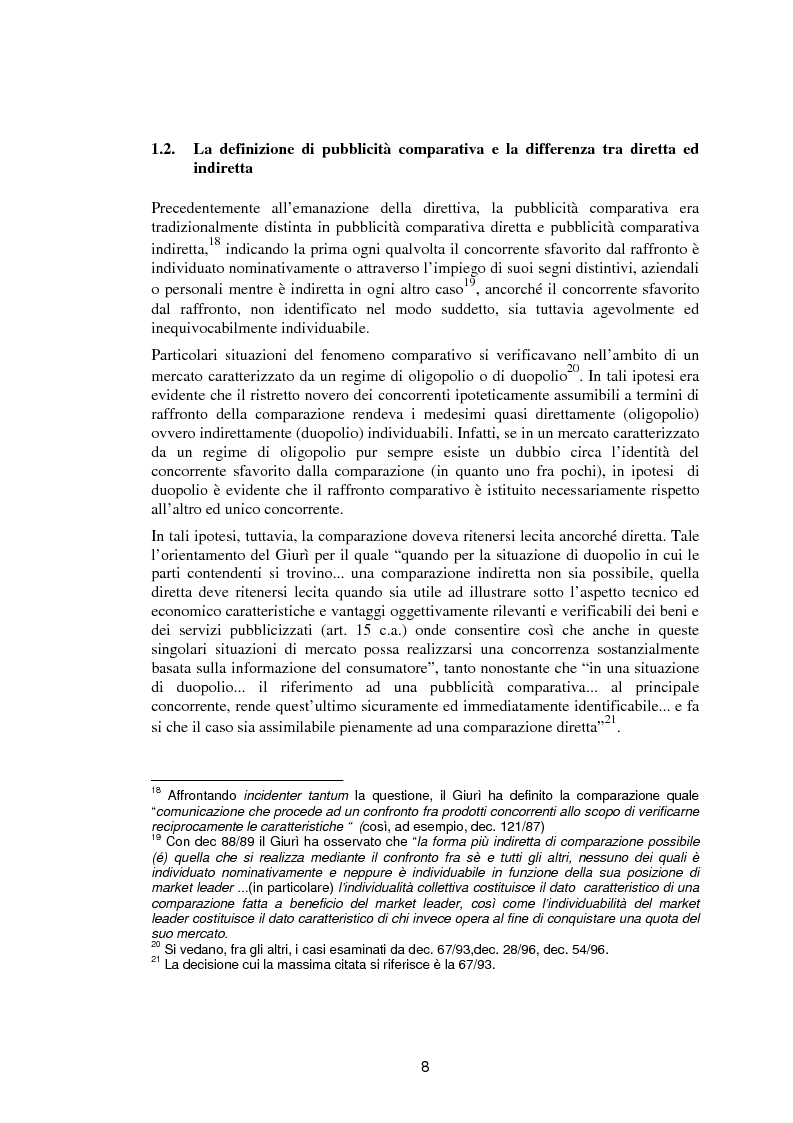 Anteprima della tesi: La pubblicità comparativa fra orientamento dell'autorità garante e legislazione comunitaria, Pagina 7