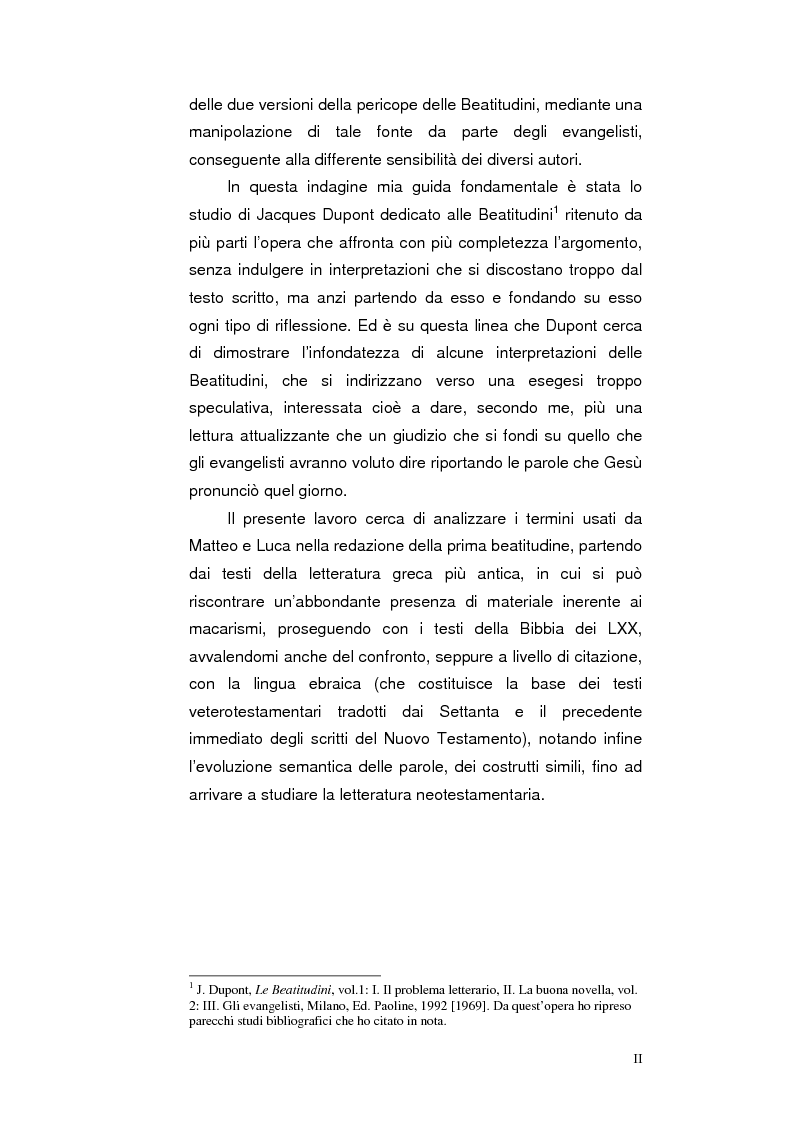 Anteprima della tesi: La ''Beatitudine dei poveri'' in Matteo e Luca, Pagina 2