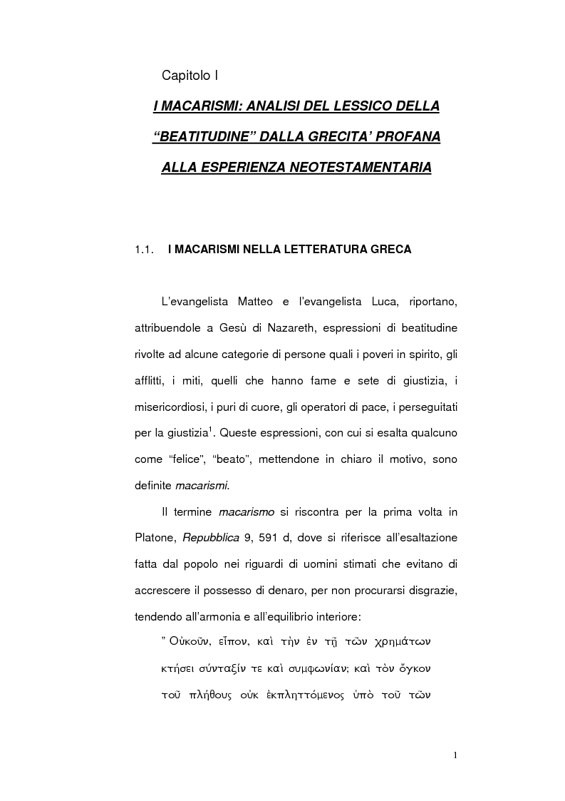 Anteprima della tesi: La ''Beatitudine dei poveri'' in Matteo e Luca, Pagina 3