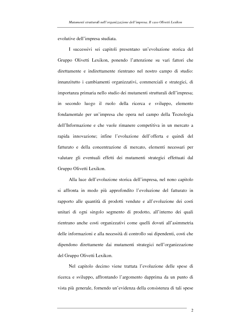 Anteprima della tesi: I mutamenti strutturali nell'organizzazione dell'impresa. Il caso Olivetti Lexikon, Pagina 2