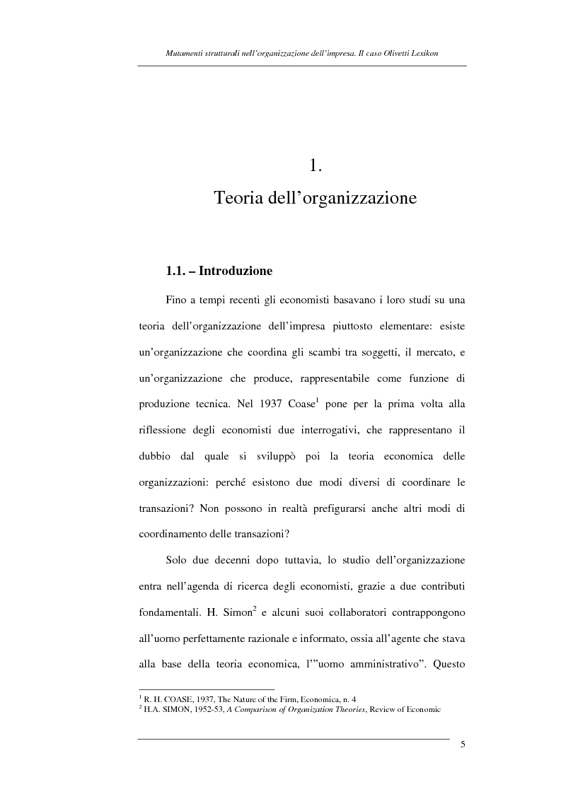 Anteprima della tesi: I mutamenti strutturali nell'organizzazione dell'impresa. Il caso Olivetti Lexikon, Pagina 5