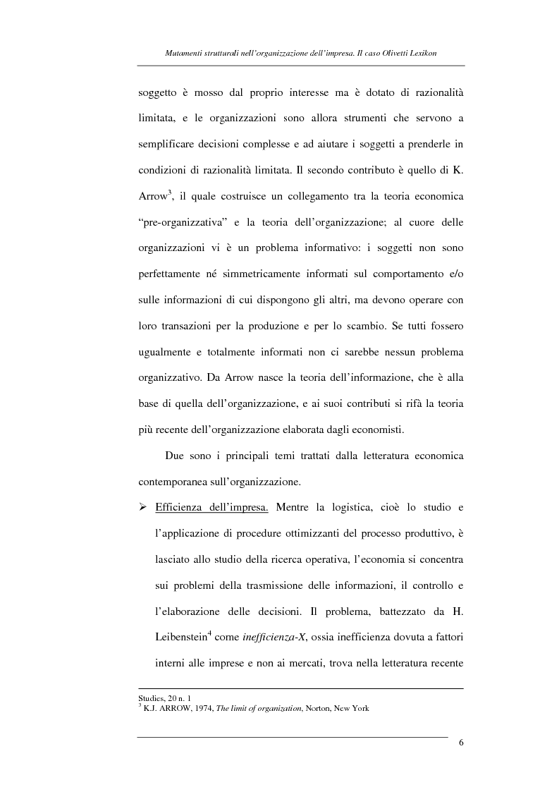 Anteprima della tesi: I mutamenti strutturali nell'organizzazione dell'impresa. Il caso Olivetti Lexikon, Pagina 6