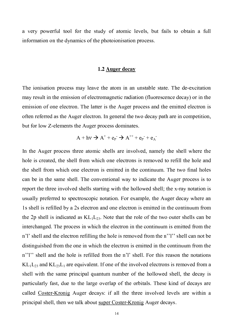 Anteprima della tesi: Study of Electronic Correlation in Noble Gas Atoms by means of Two Electron Photoemission Spectroscopies, Pagina 14