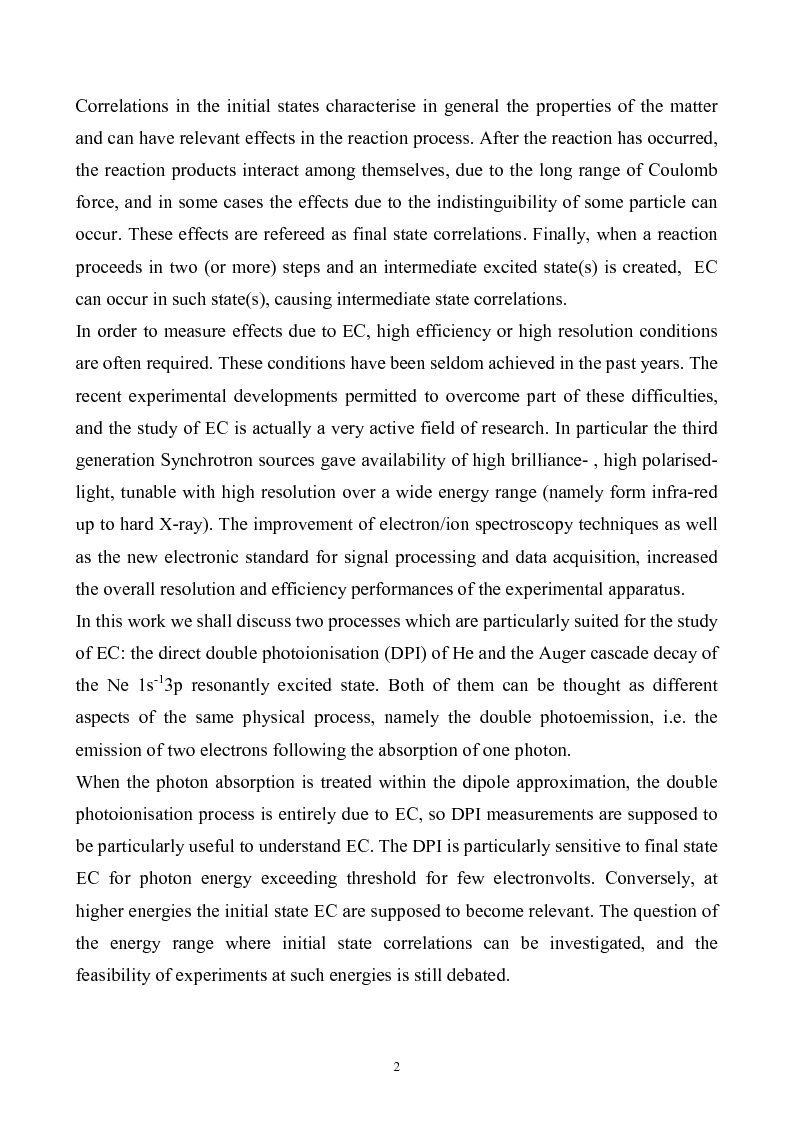 Anteprima della tesi: Study of Electronic Correlation in Noble Gas Atoms by means of Two Electron Photoemission Spectroscopies, Pagina 2