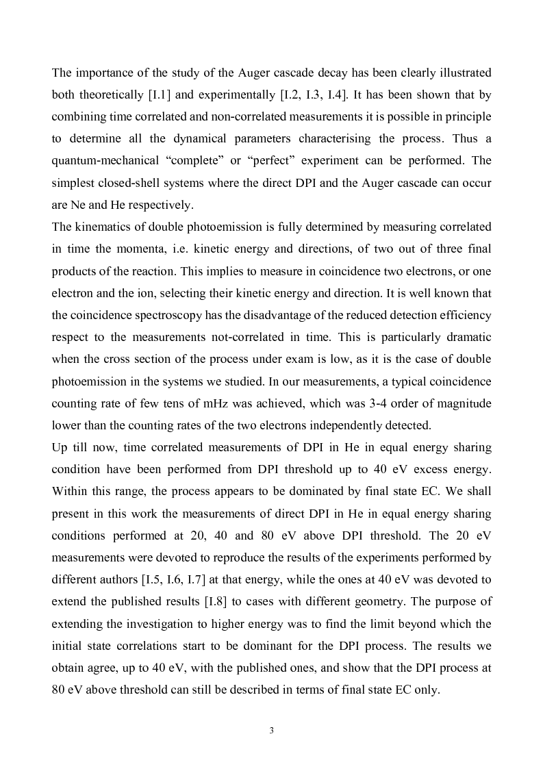 Anteprima della tesi: Study of Electronic Correlation in Noble Gas Atoms by means of Two Electron Photoemission Spectroscopies, Pagina 3
