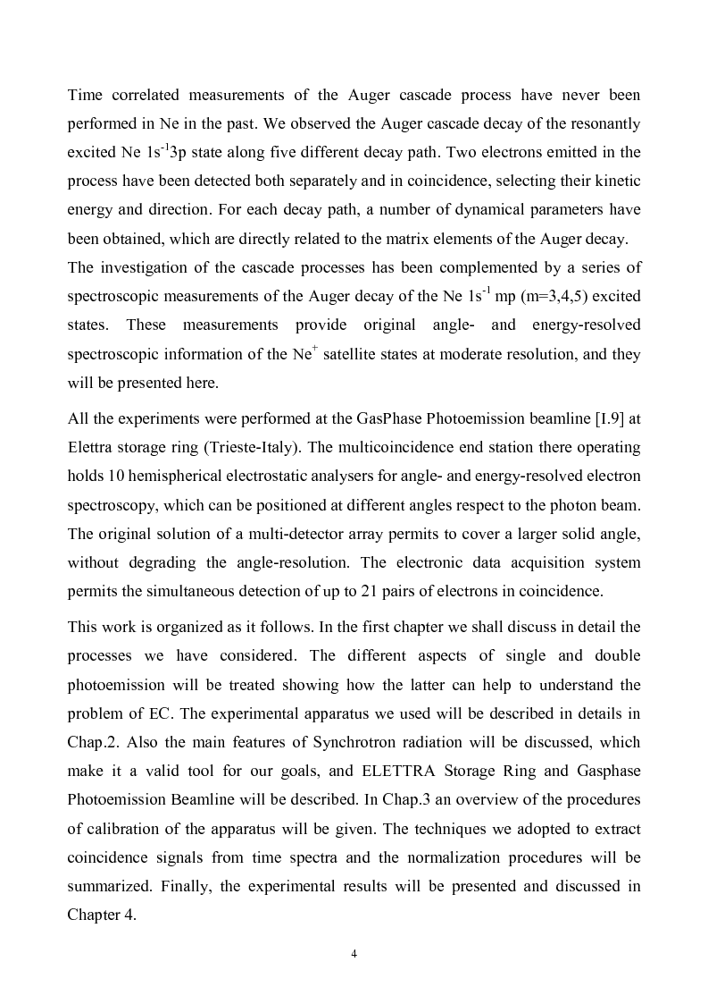 Anteprima della tesi: Study of Electronic Correlation in Noble Gas Atoms by means of Two Electron Photoemission Spectroscopies, Pagina 4