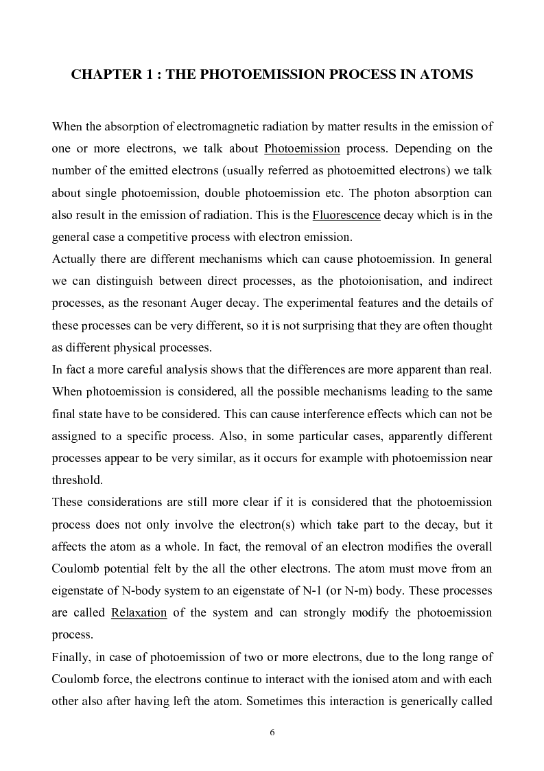 Anteprima della tesi: Study of Electronic Correlation in Noble Gas Atoms by means of Two Electron Photoemission Spectroscopies, Pagina 6