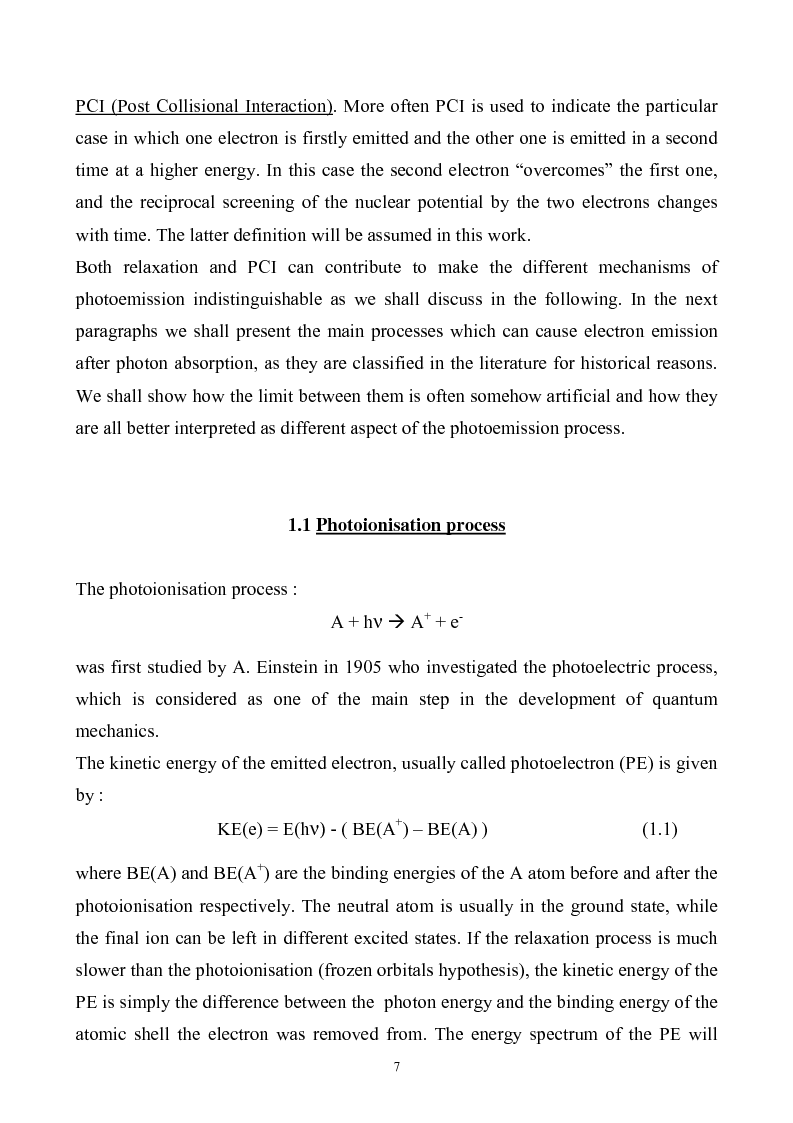 Anteprima della tesi: Study of Electronic Correlation in Noble Gas Atoms by means of Two Electron Photoemission Spectroscopies, Pagina 7
