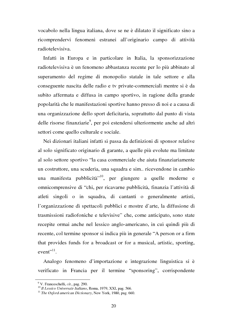 Anteprima della tesi: Sponsorizzazione e cessione d'immagine in ambito sportivo. Aspetti civilistici e profili di comparazione, Pagina 13