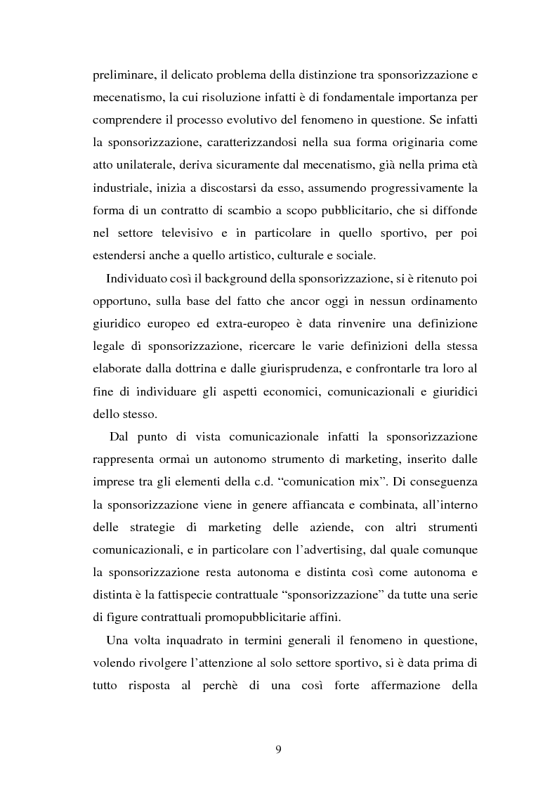 Anteprima della tesi: Sponsorizzazione e cessione d'immagine in ambito sportivo. Aspetti civilistici e profili di comparazione, Pagina 2