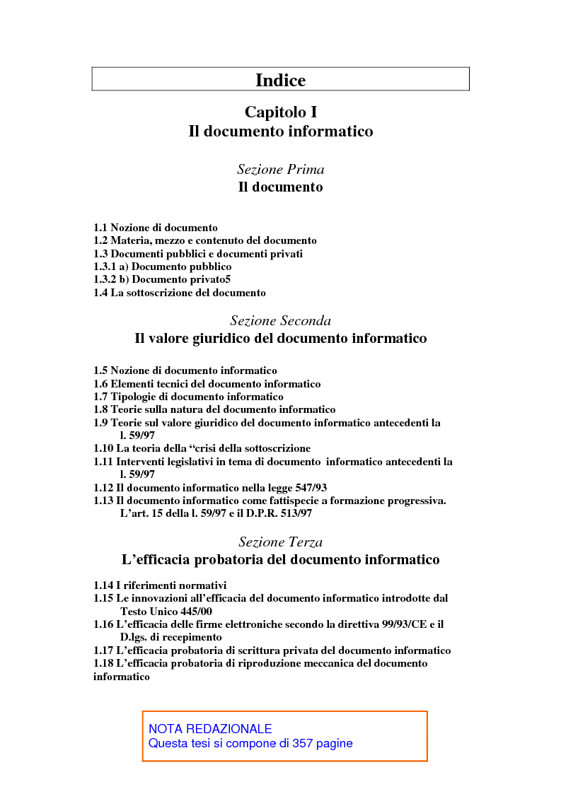 Indice della tesi: Il certificatore della chiave digitale, Pagina 1