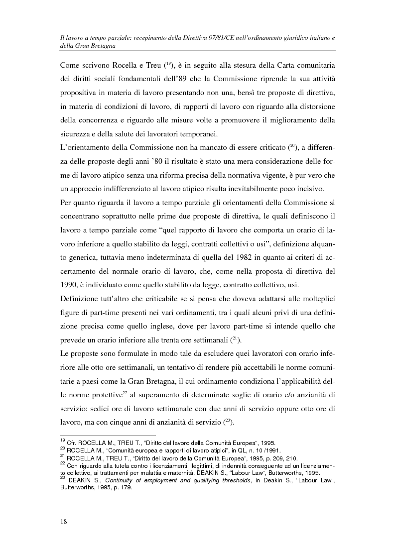 Anteprima della tesi: Il lavoro a tempo parziale: recepimento della direttiva 97/81/Ce nell'ordinamento giuridico italiano e della Gran Bretagna, Pagina 13