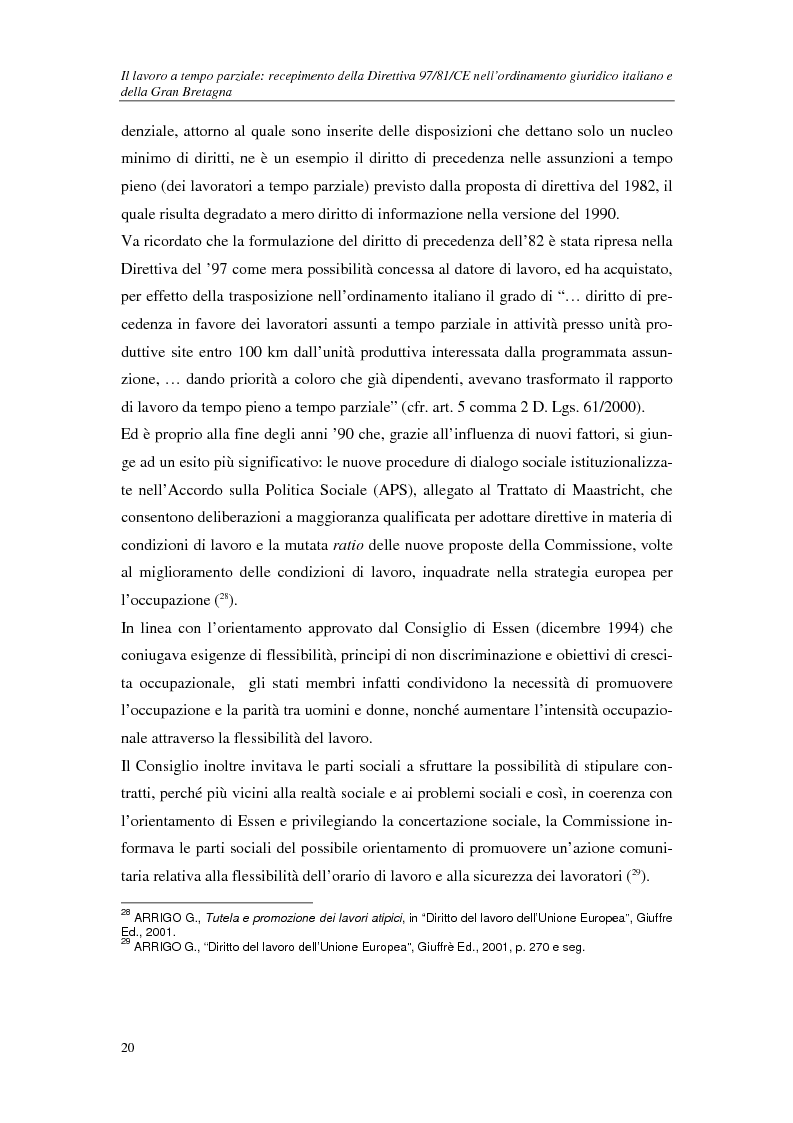 Anteprima della tesi: Il lavoro a tempo parziale: recepimento della direttiva 97/81/Ce nell'ordinamento giuridico italiano e della Gran Bretagna, Pagina 15