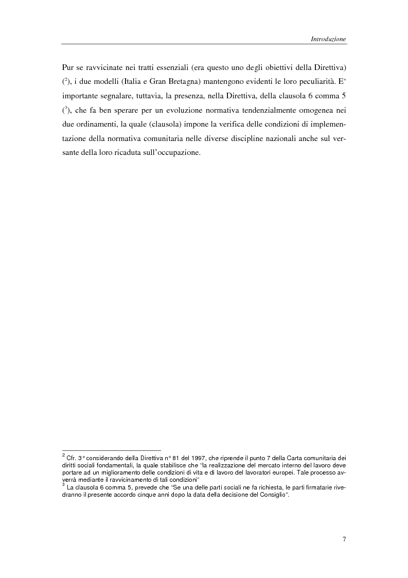Anteprima della tesi: Il lavoro a tempo parziale: recepimento della direttiva 97/81/Ce nell'ordinamento giuridico italiano e della Gran Bretagna, Pagina 3