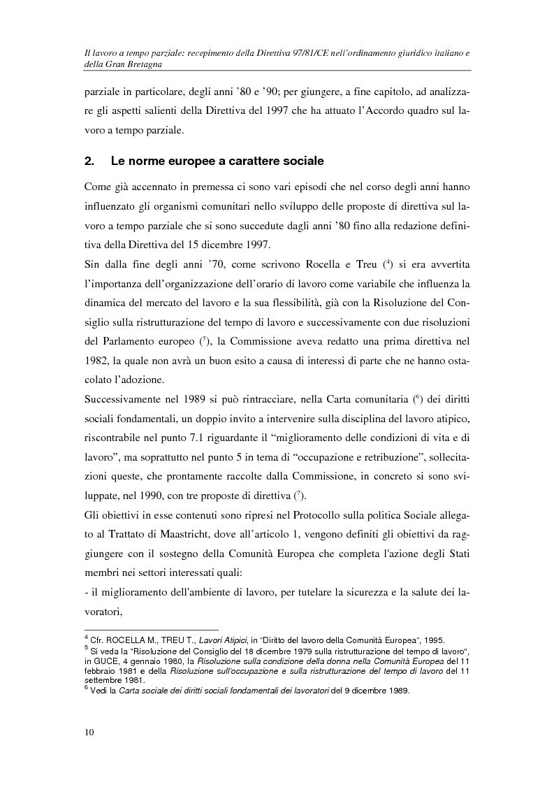 Anteprima della tesi: Il lavoro a tempo parziale: recepimento della direttiva 97/81/Ce nell'ordinamento giuridico italiano e della Gran Bretagna, Pagina 5