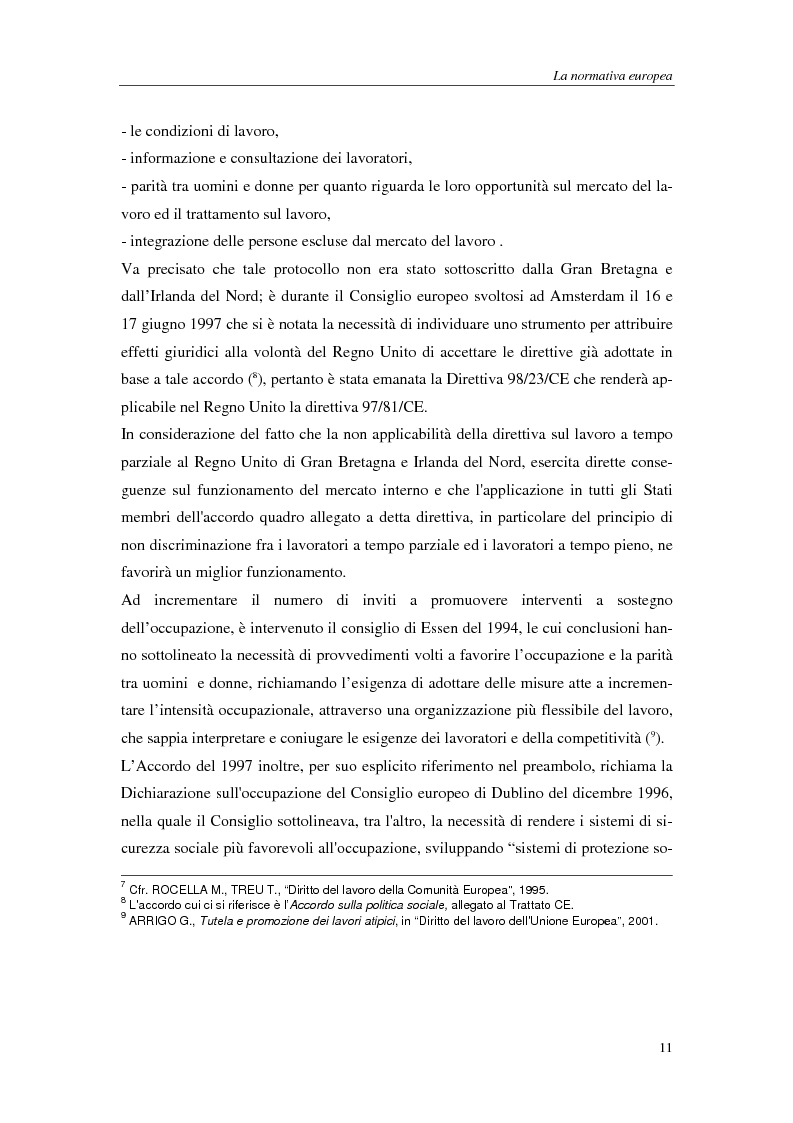 Anteprima della tesi: Il lavoro a tempo parziale: recepimento della direttiva 97/81/Ce nell'ordinamento giuridico italiano e della Gran Bretagna, Pagina 6