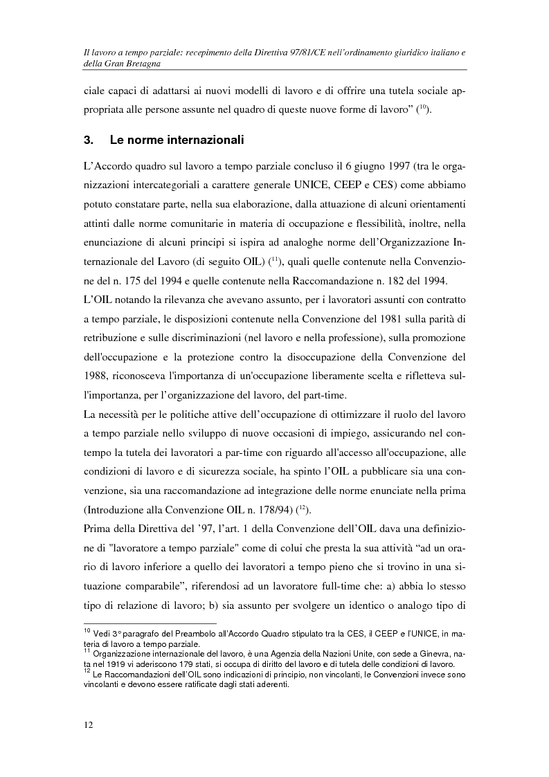 Anteprima della tesi: Il lavoro a tempo parziale: recepimento della direttiva 97/81/Ce nell'ordinamento giuridico italiano e della Gran Bretagna, Pagina 7