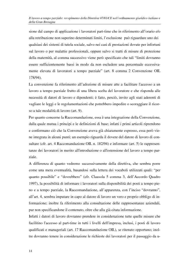 Anteprima della tesi: Il lavoro a tempo parziale: recepimento della direttiva 97/81/Ce nell'ordinamento giuridico italiano e della Gran Bretagna, Pagina 9