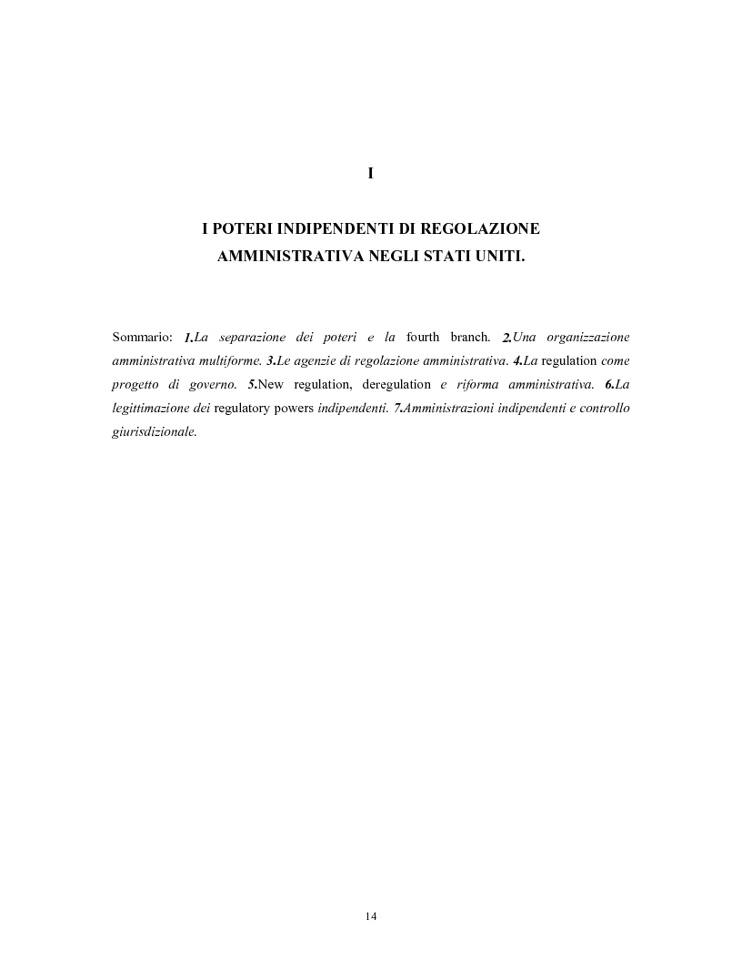 Anteprima della tesi: Il modello delle amministrazioni indipendenti in Italia e negli Stati Uniti. Profili comparati di disciplina della concorrenza., Pagina 10