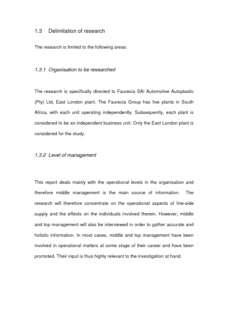 Anteprima della tesi: The effects of line-side supply on individuals employed in satellite operations within automotive maunfacturers, Pagina 5