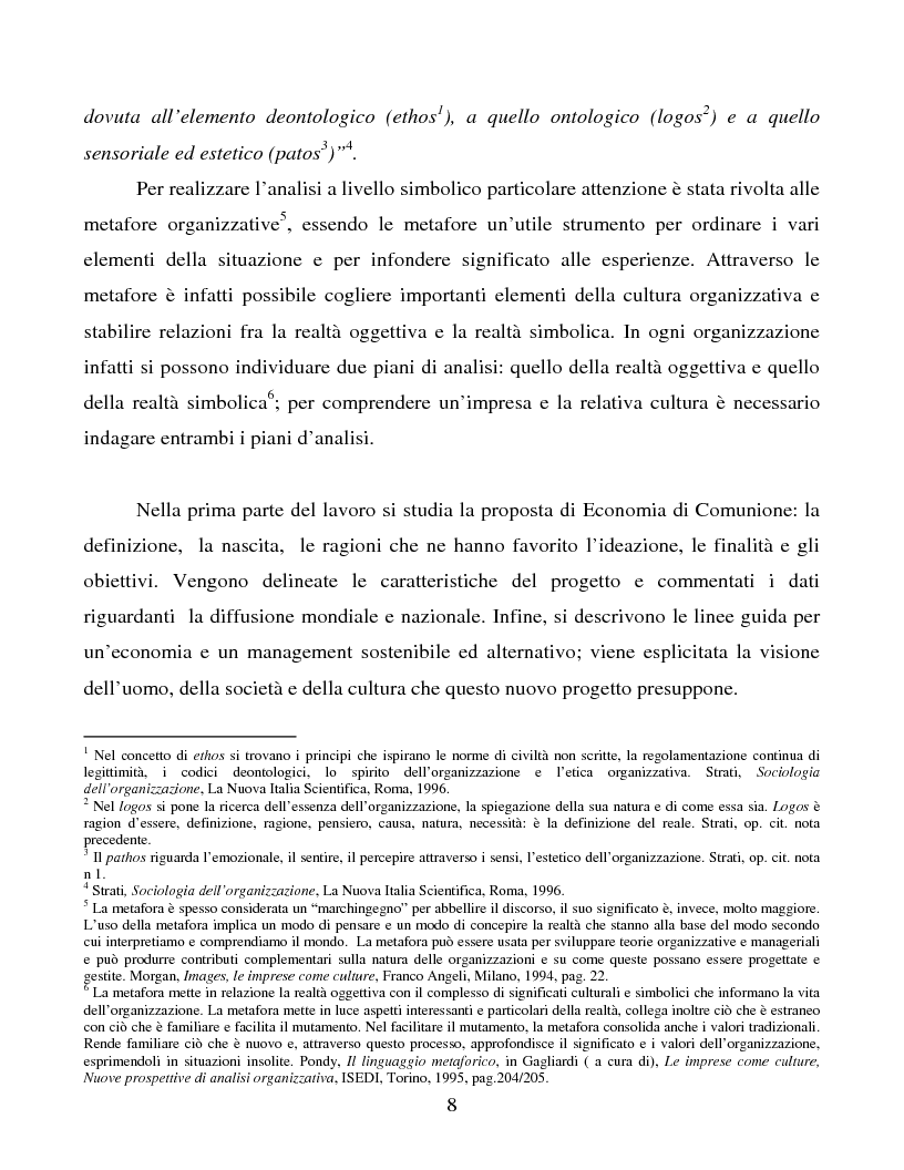 Anteprima della tesi: Le metafore organizzative nelle aziende di economia di comunione: tra metafora e realtà, Pagina 2