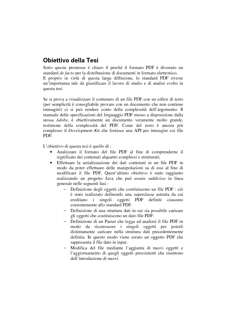 Anteprima della tesi: Analisi e manipolazione di documentazione in formato Pdf: un caso di studio, Pagina 3