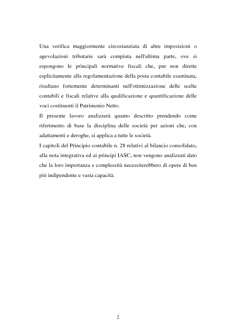 Anteprima della tesi: Il principio contabile n. 28 del Cndc e Cnr: il patrimonio netto. Aspetti contabili e fiscali, Pagina 2