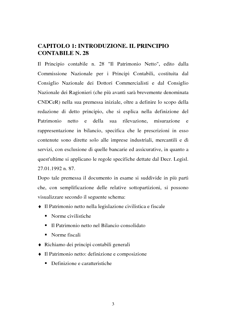 Anteprima della tesi: Il principio contabile n. 28 del Cndc e Cnr: il patrimonio netto. Aspetti contabili e fiscali, Pagina 3