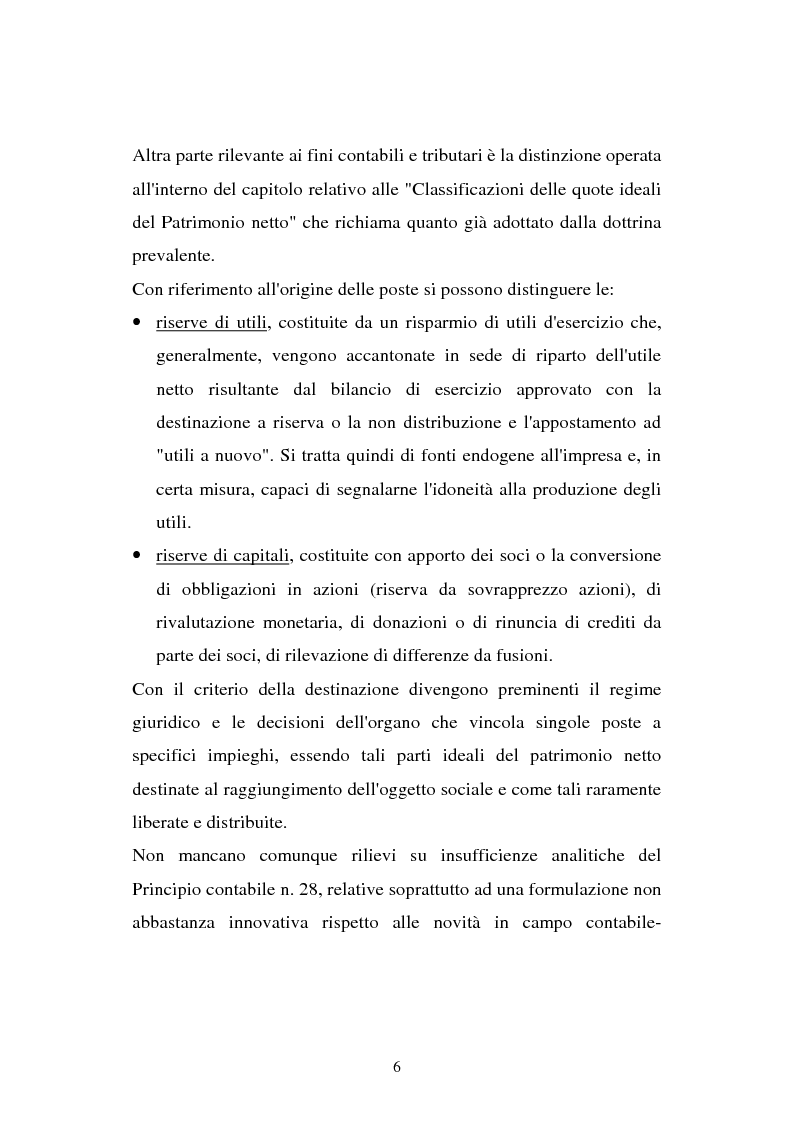Anteprima della tesi: Il principio contabile n. 28 del Cndc e Cnr: il patrimonio netto. Aspetti contabili e fiscali, Pagina 6