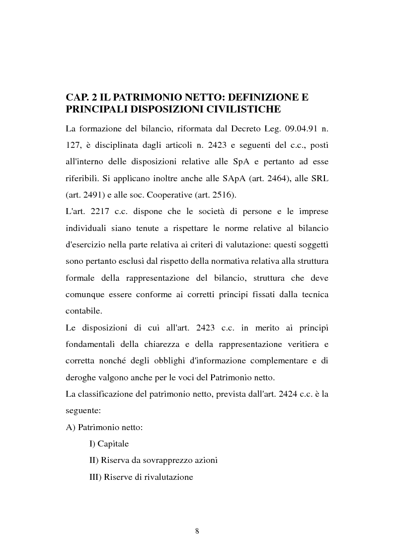 Anteprima della tesi: Il principio contabile n. 28 del Cndc e Cnr: il patrimonio netto. Aspetti contabili e fiscali, Pagina 8