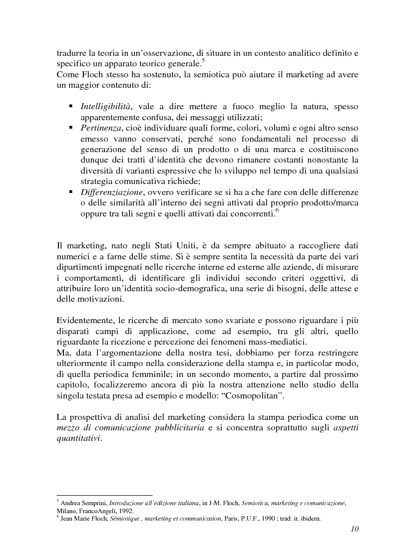 Anteprima della tesi: Analisi semiotica della grafica di impaginazione delle riviste femminili e costruzione dei percorsi di lettura. Il caso di Cosmopolitan nelle versioni italiana, americana e inglese, Pagina 10