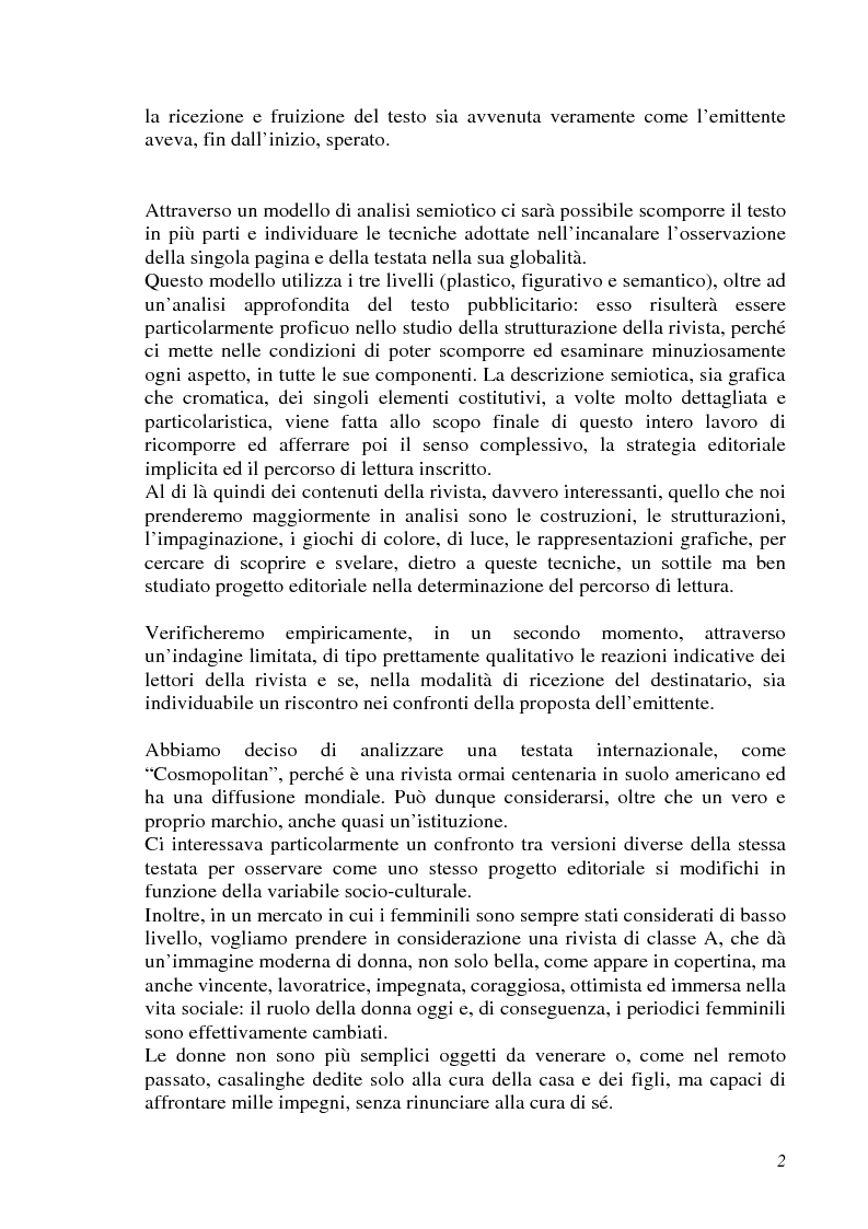 Anteprima della tesi: Analisi semiotica della grafica di impaginazione delle riviste femminili e costruzione dei percorsi di lettura. Il caso di Cosmopolitan nelle versioni italiana, americana e inglese, Pagina 2