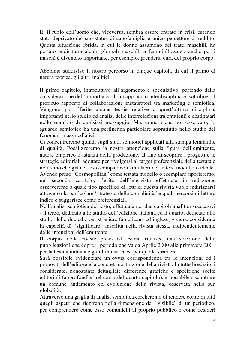 Anteprima della tesi: Analisi semiotica della grafica di impaginazione delle riviste femminili e costruzione dei percorsi di lettura. Il caso di Cosmopolitan nelle versioni italiana, americana e inglese, Pagina 3