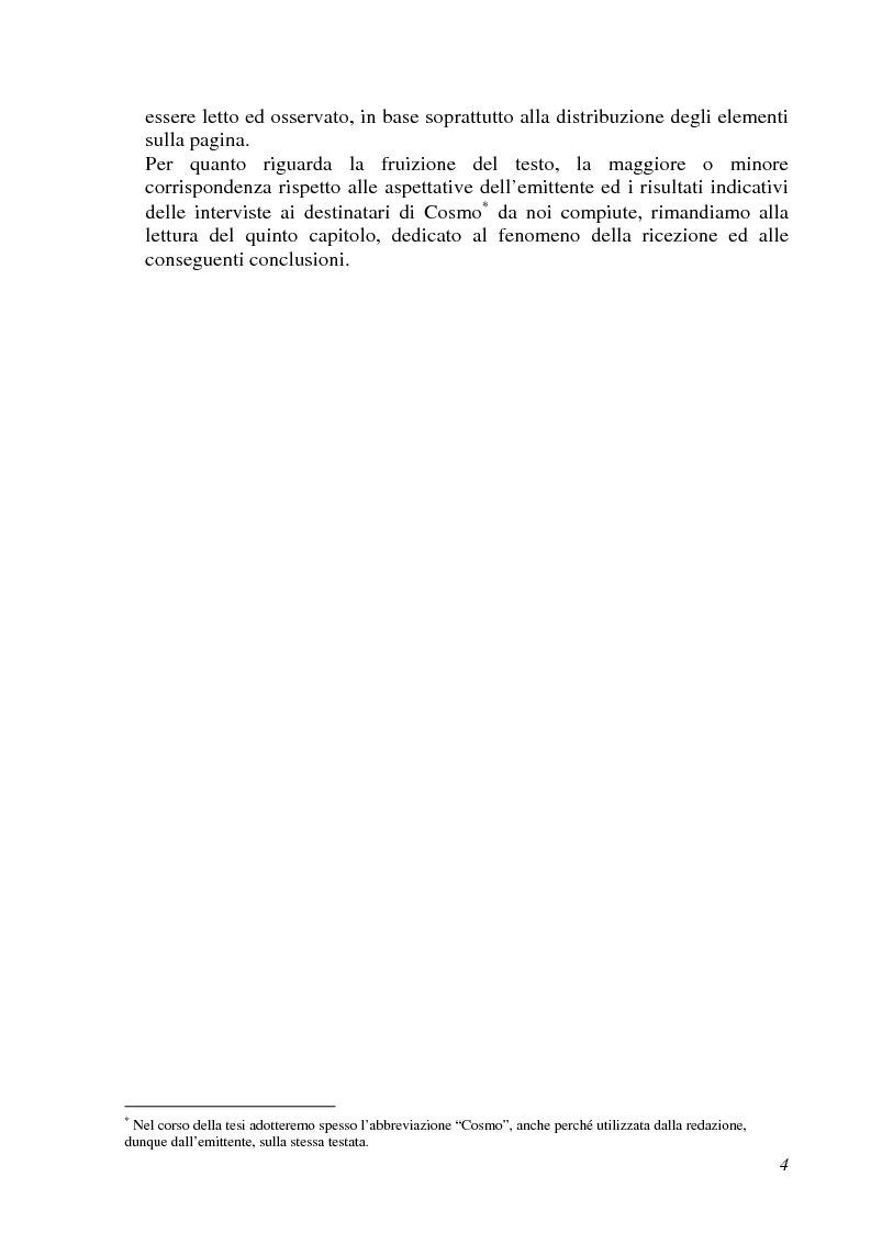 Anteprima della tesi: Analisi semiotica della grafica di impaginazione delle riviste femminili e costruzione dei percorsi di lettura. Il caso di Cosmopolitan nelle versioni italiana, americana e inglese, Pagina 4