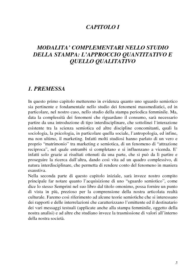 Anteprima della tesi: Analisi semiotica della grafica di impaginazione delle riviste femminili e costruzione dei percorsi di lettura. Il caso di Cosmopolitan nelle versioni italiana, americana e inglese, Pagina 5