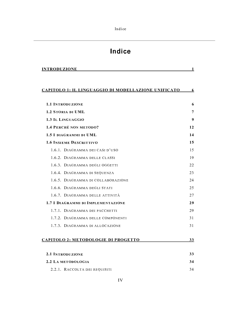 Indice della tesi: Un sistema distribuito per le metriche del software basato su java e Network Computer, Pagina 1