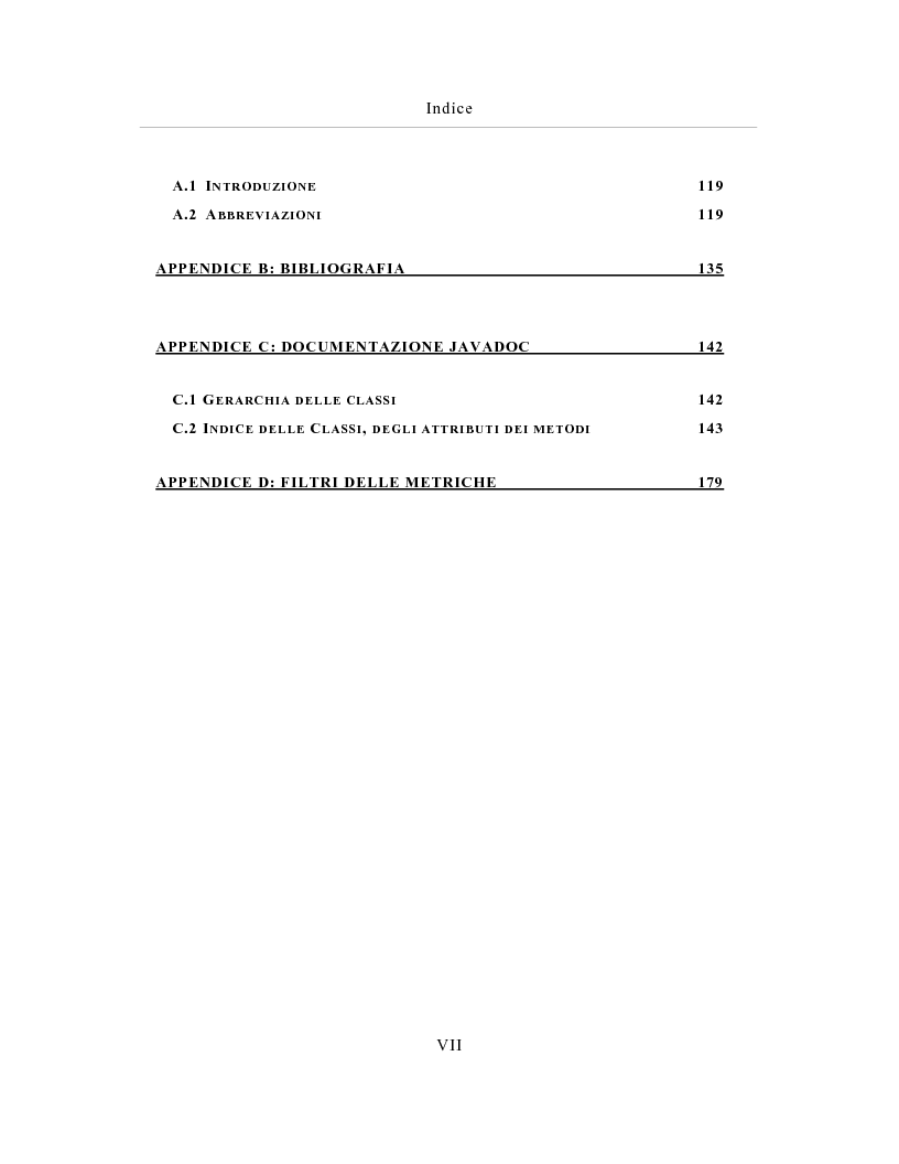Indice della tesi: Un sistema distribuito per le metriche del software basato su java e Network Computer, Pagina 4
