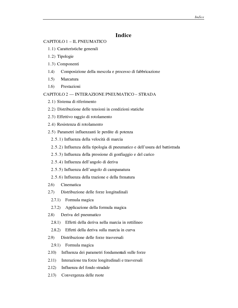 Indice della tesi: Analisi dinamica numerica e sperimentale di una ruota per autoveicoli, Pagina 1