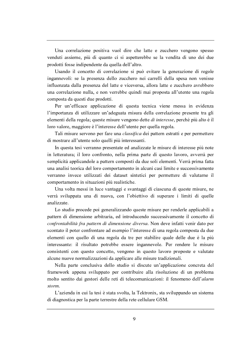 Anteprima della tesi: Correlation rules: analisi di una tecnica di data mining e sua applicazione ai sistemi di telecomunicazione, Pagina 2