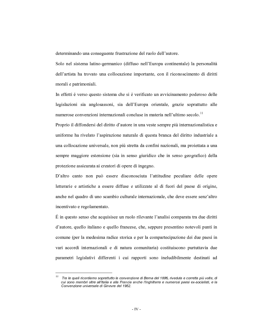 Anteprima della tesi: Analisi comparata del diritto d'autore in Italia e in Francia, Pagina 4