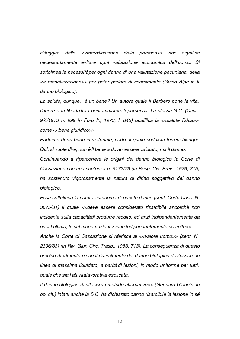 Anteprima della tesi: La risarcibilità del danno biologico da morte, Pagina 11