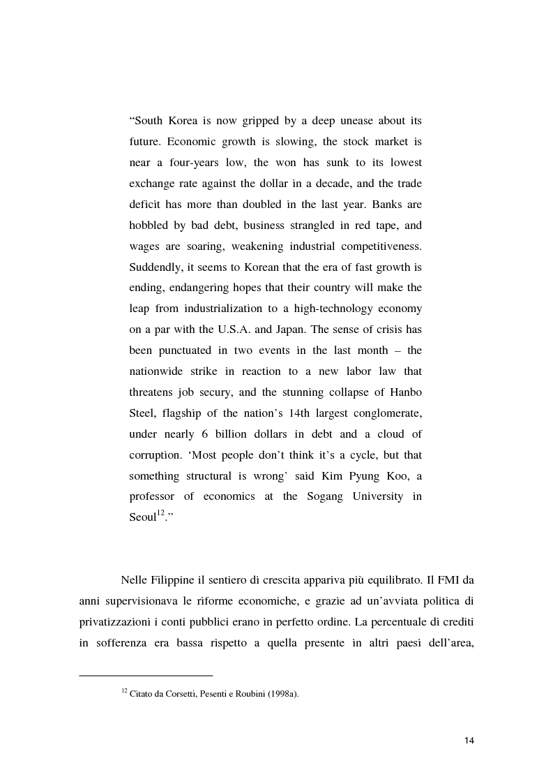 Anteprima della tesi: La crisi asiatica del 1997: il ruolo dell'intermediazione finanziaria e le politiche di aggiustamento, Pagina 14