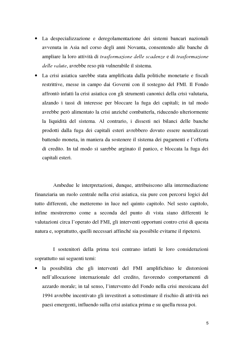 Anteprima della tesi: La crisi asiatica del 1997: il ruolo dell'intermediazione finanziaria e le politiche di aggiustamento, Pagina 5