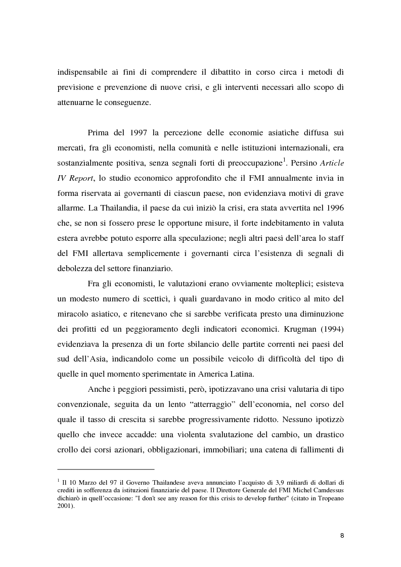 Anteprima della tesi: La crisi asiatica del 1997: il ruolo dell'intermediazione finanziaria e le politiche di aggiustamento, Pagina 8